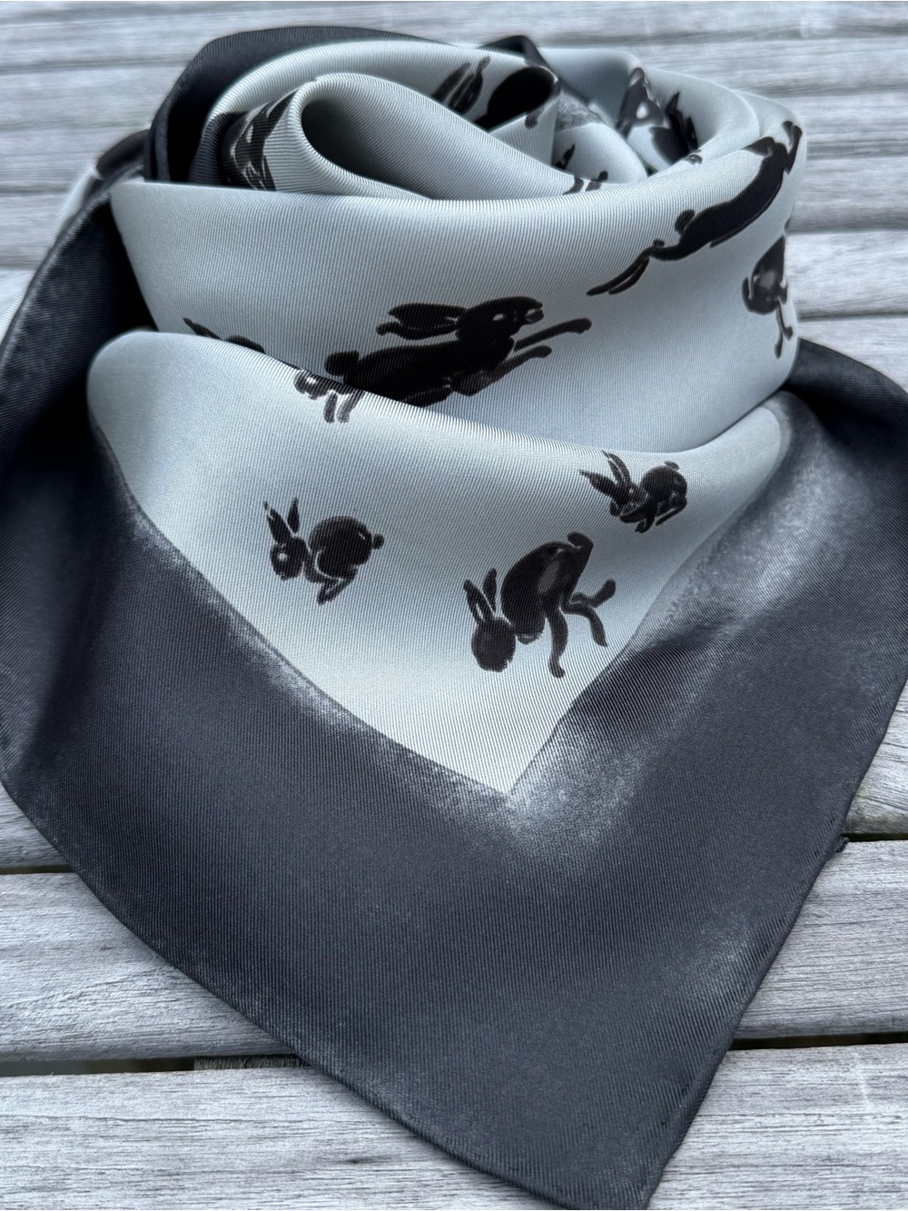 Carolina Herrera Rabbit Print Silk Scarf – Black & White Designer Scarf 35”x35”